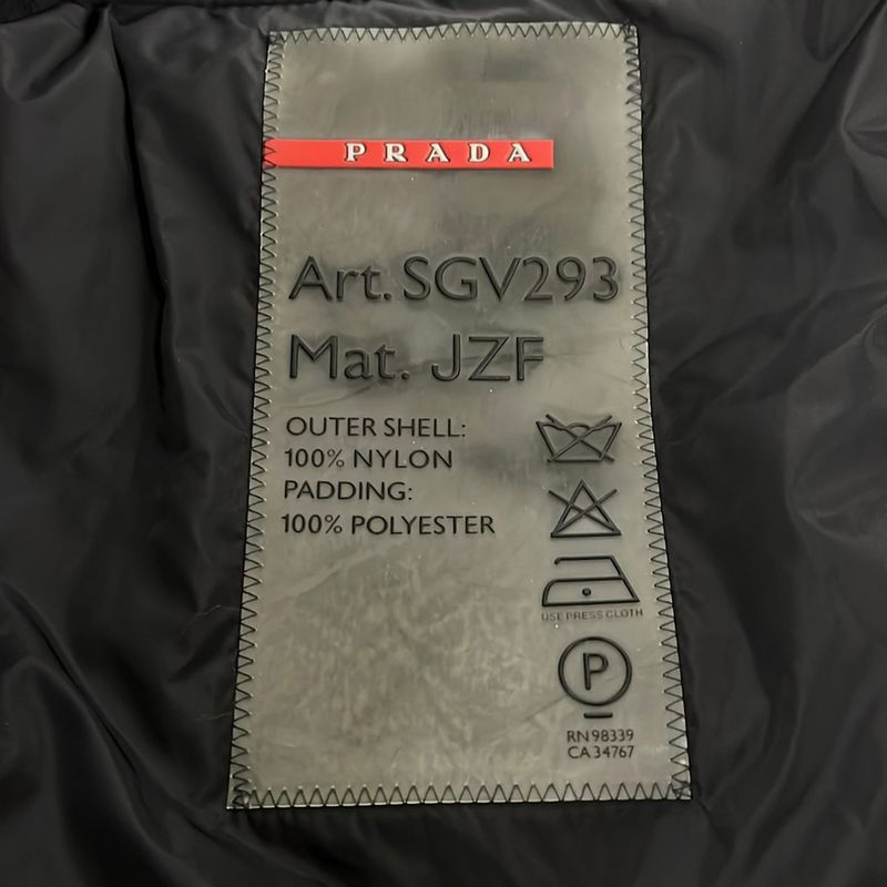 Prada Sport Down Jacket 50 M Black Winter Zip Up Long Sleeve