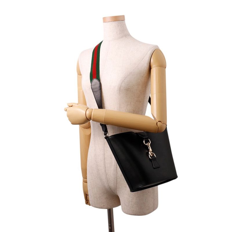 Gucci Shoulder Bag Canvas Leather Black