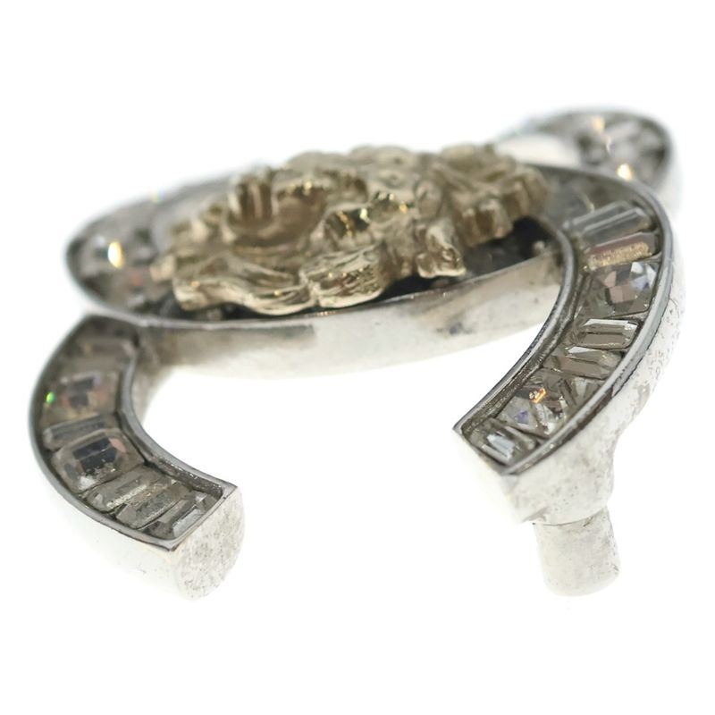 Chanel CC Logo Line Stone Lion Brooch Silver
