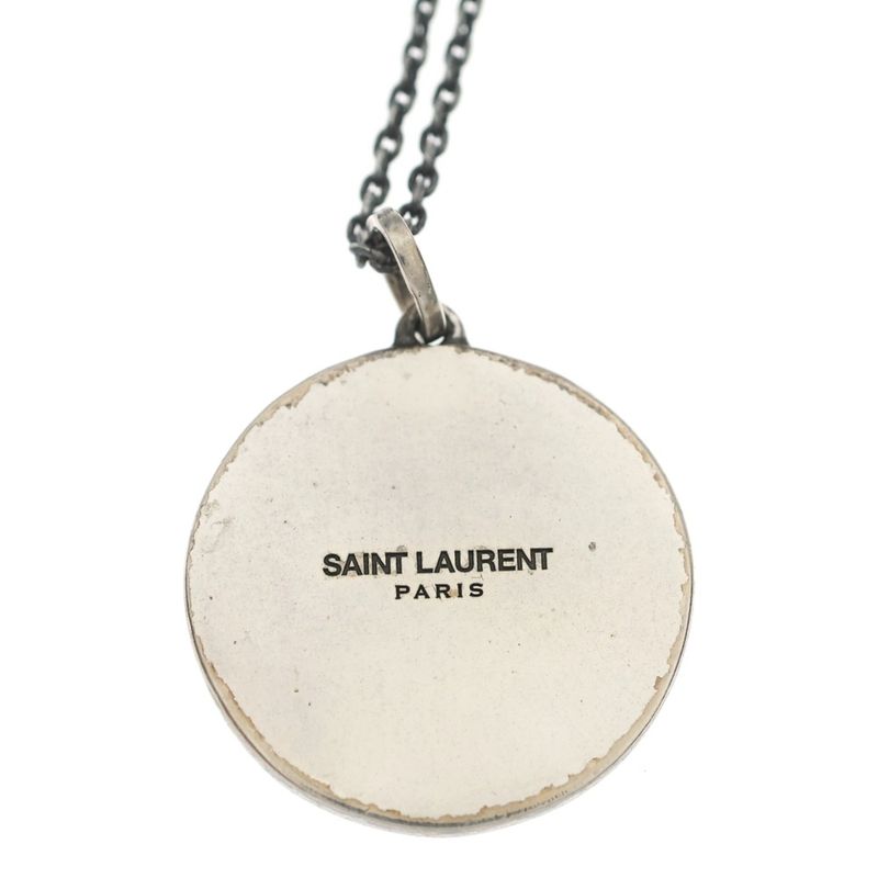 Saint Laurent Paris Chain Necklace Medal Pendant Silver