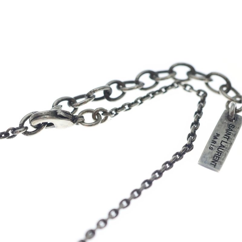 Saint Laurent Paris Chain Necklace Medal Pendant Silver