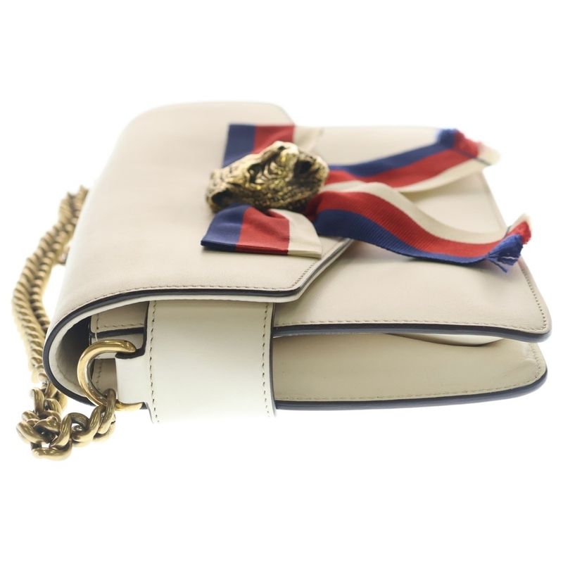 Gucci Animalier Broadway Bow Flap Chain Shoulder Bag White Leather Gold
