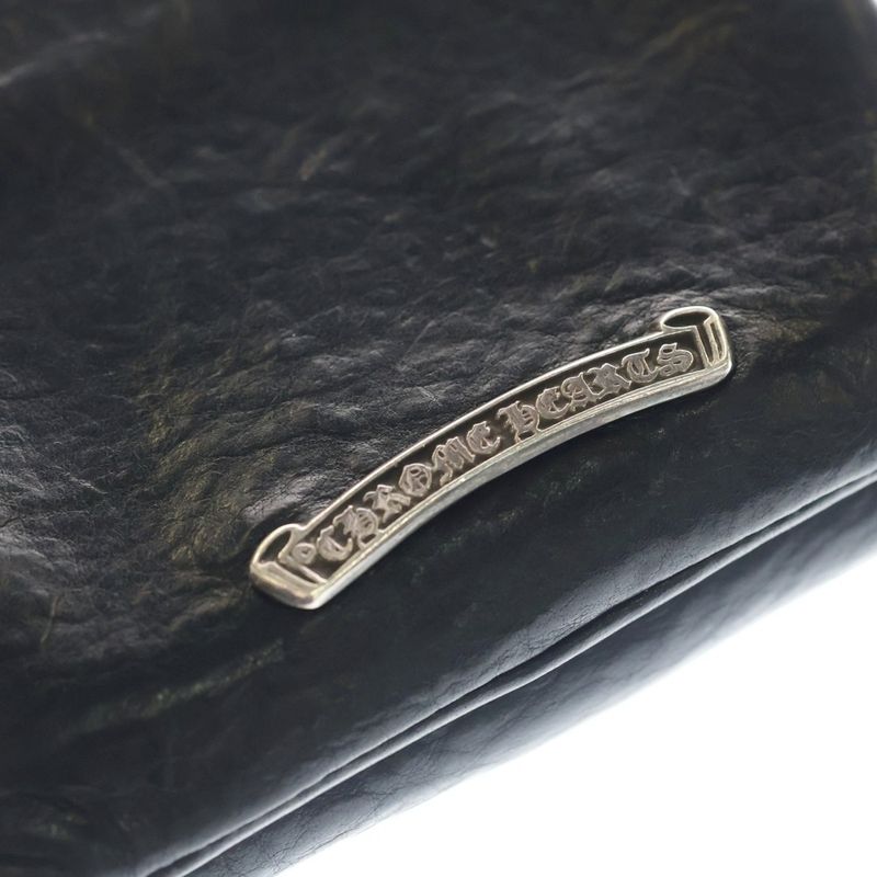 Chrome Hearts Lil Spoon Cross Button Leather Wallet Black Silver