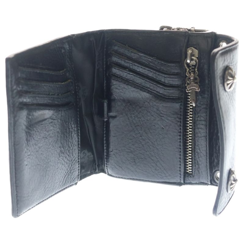 Chrome Hearts Lil Spoon Cross Button Leather Wallet Black Silver