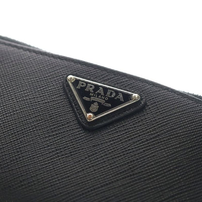 Prada Saffiano Triangle Leather Card Case Black