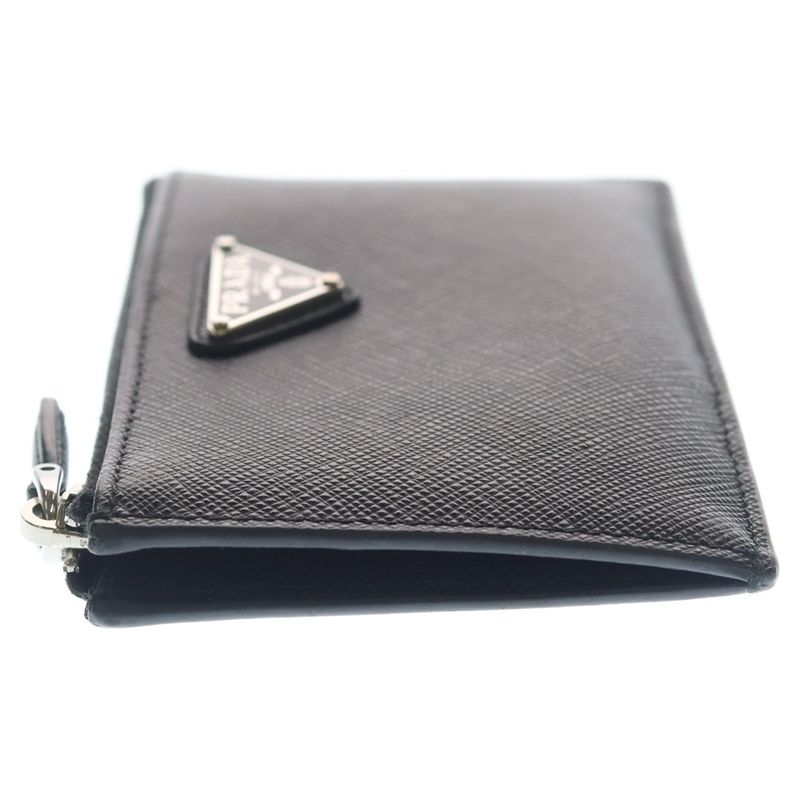 Prada Saffiano Triangle Leather Card Case Black