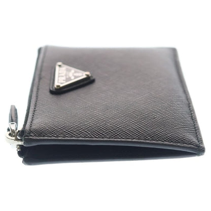 Prada Saffiano Triangle Leather Card Case Black