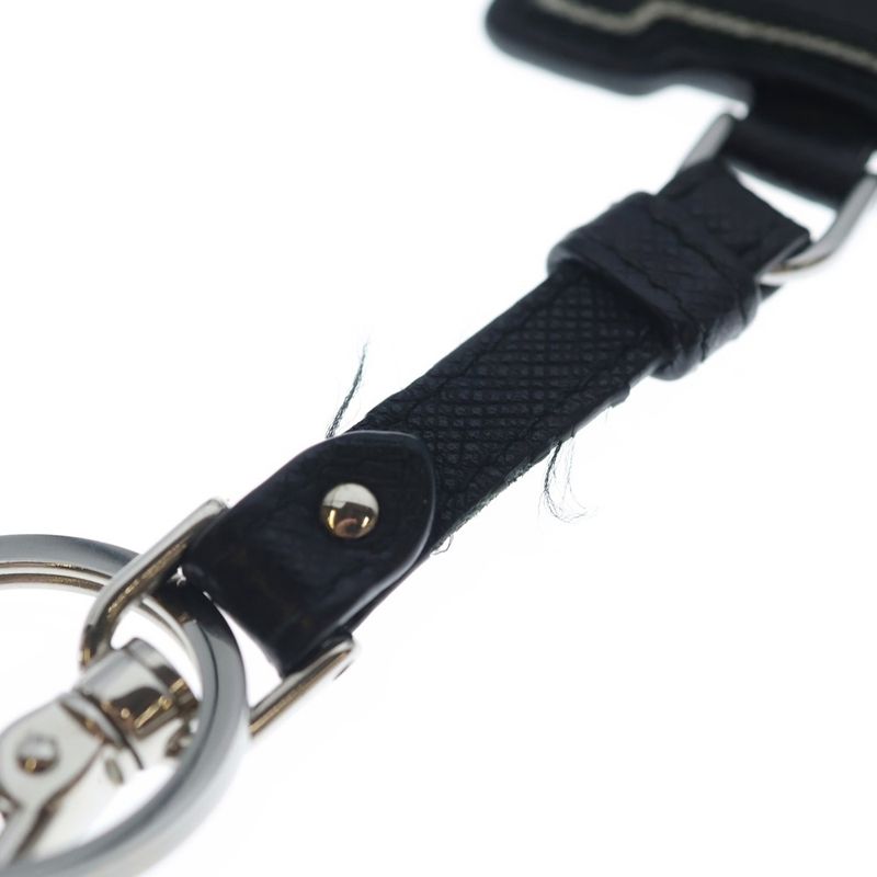 Prada Logo Saffiano Leather Keyring Charm Key Sling Bag Black