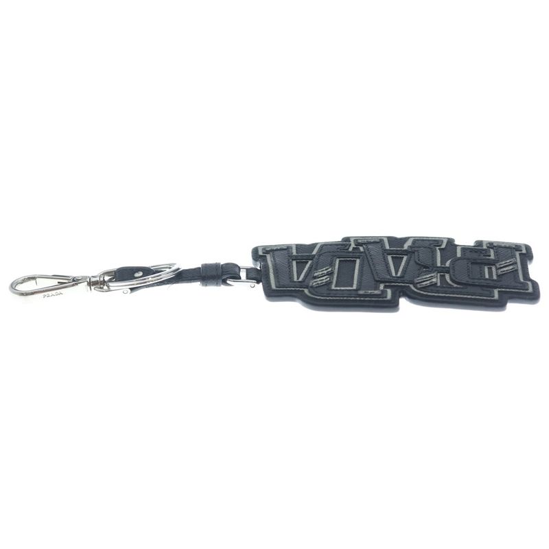 Prada Logo Saffiano Leather Keyring Charm Key Sling Bag Black