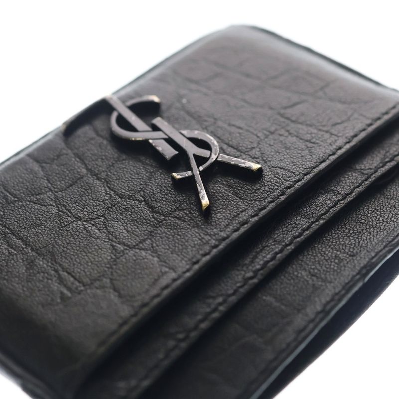 Saint Laurent Yves Cassandra Logo Leather Card Case Black