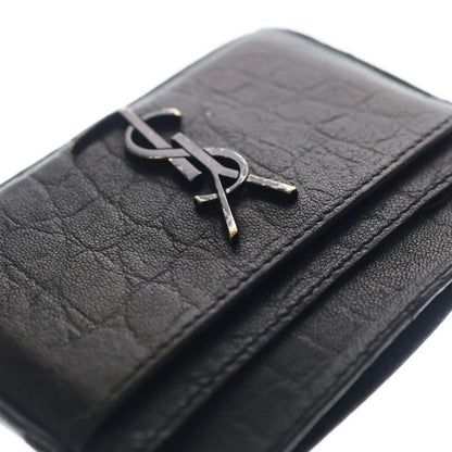 Saint Laurent Yves Cassandra Logo Leather Card Case Black