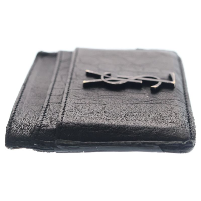 Saint Laurent Yves Cassandra Logo Leather Card Case Black