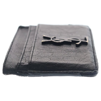 Saint Laurent Yves Cassandra Logo Leather Card Case Black