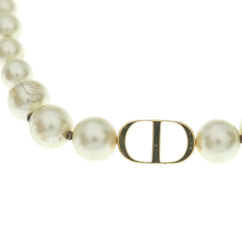 Dior Cdlogo Faux Pearl Necklace Choker Gold White