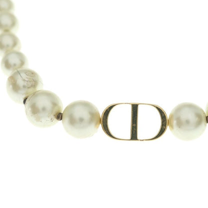 Dior Cdlogo Faux Pearl Necklace Choker Gold White