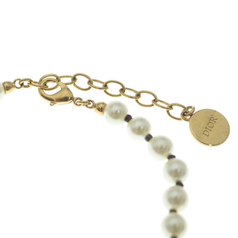Dior Cdlogo Faux Pearl Necklace Choker Gold White