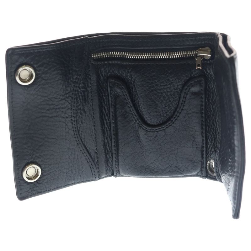 Chrome Hearts 3 Fold Cross Button Leather Wallet Black