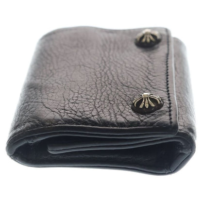 Chrome Hearts 3 Fold Cross Button Leather Wallet Black