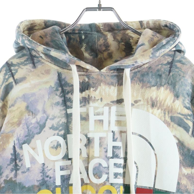 Gucci the North Face Cotton Hoodie All Over Pattern Logo Pullover Multi