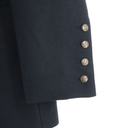 Saint Laurent Paris Silk Metal Button Double Breasted Middle Coat Black