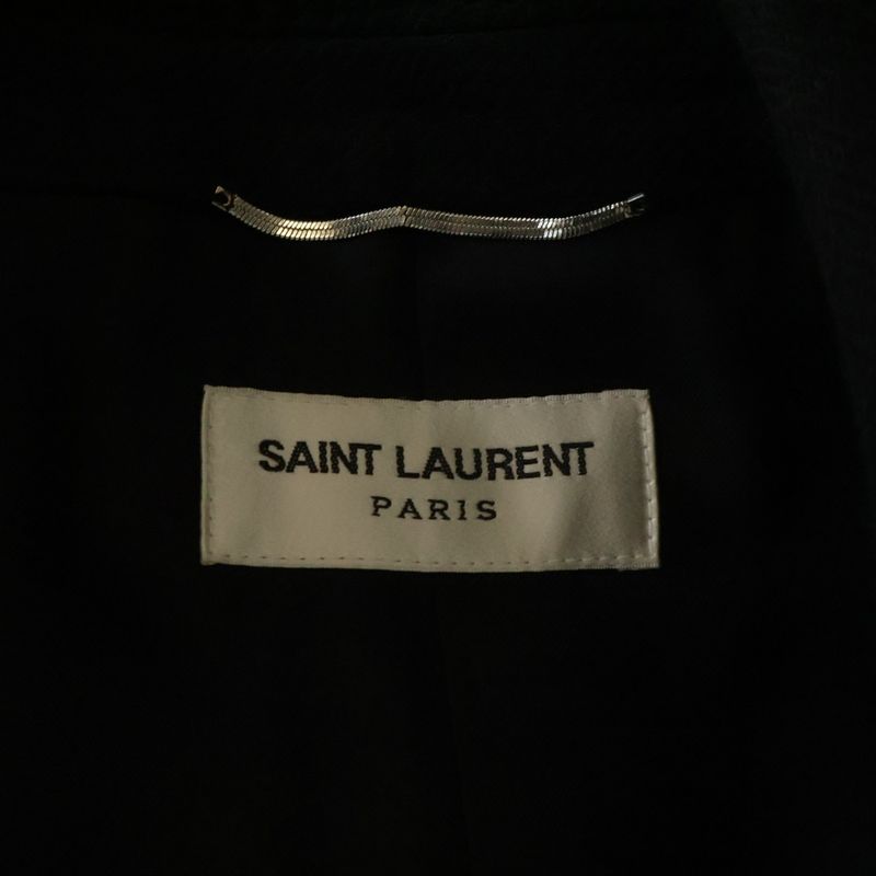 Saint Laurent Paris Silk Metal Button Double Breasted Middle Coat Black