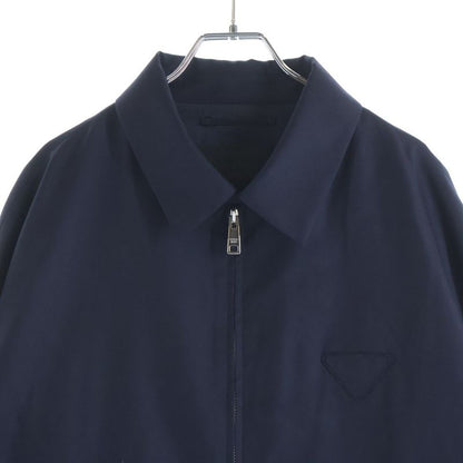 Prada Camel Hair Triangle Logo Patch Zip Up Jacket Wool Navy