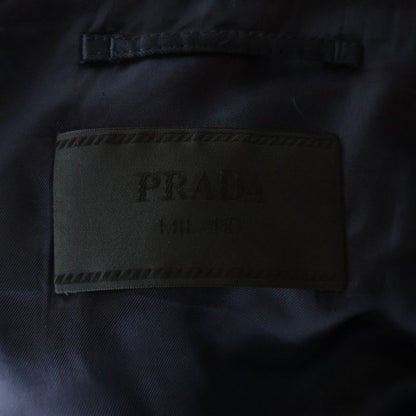 Prada Camel Hair Triangle Logo Patch Zip Up Jacket Wool Navy