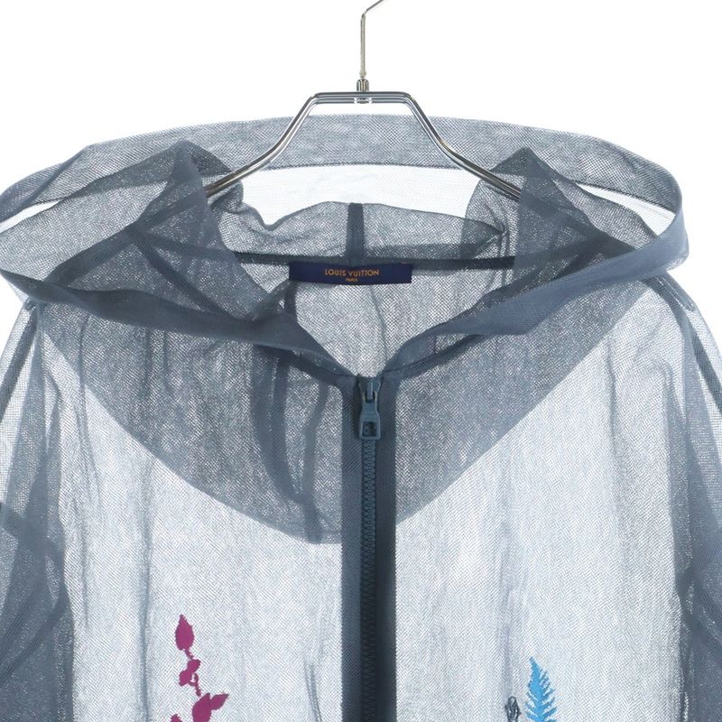 Louis Vuitton Gray Flower Embroidered Mesh Jacket Hooded Zip Up Hoodie Multicolo