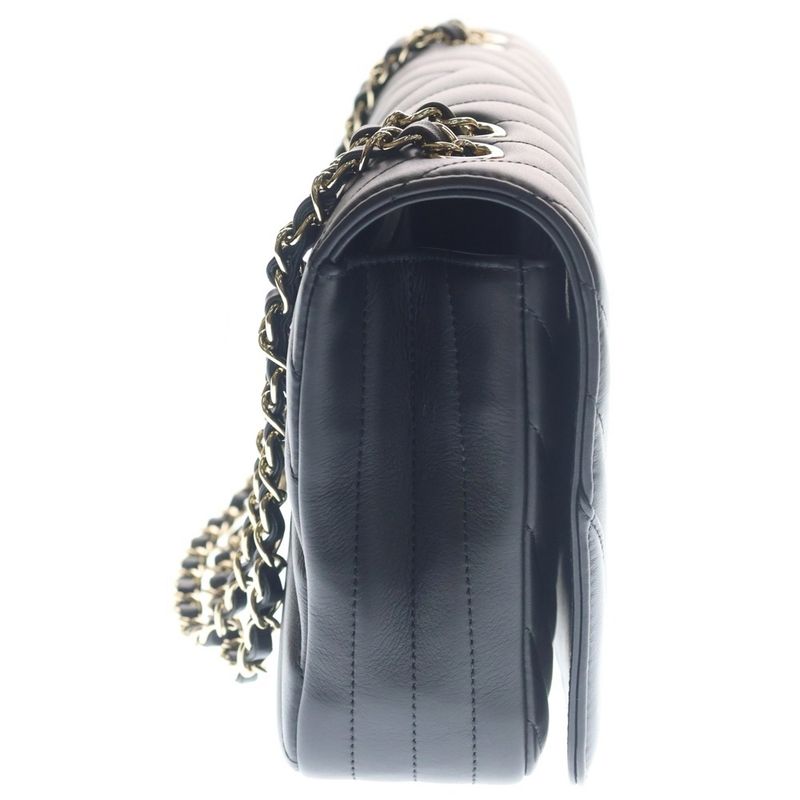 Chanel Quilted 25 Chez Blanc Stitch Full Flap Chain Shoulder Bag Black Lambskin