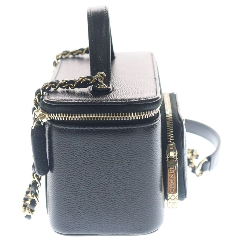 Chanel Vanity Chain Shoulder Bag Black Caviar Leather Gold