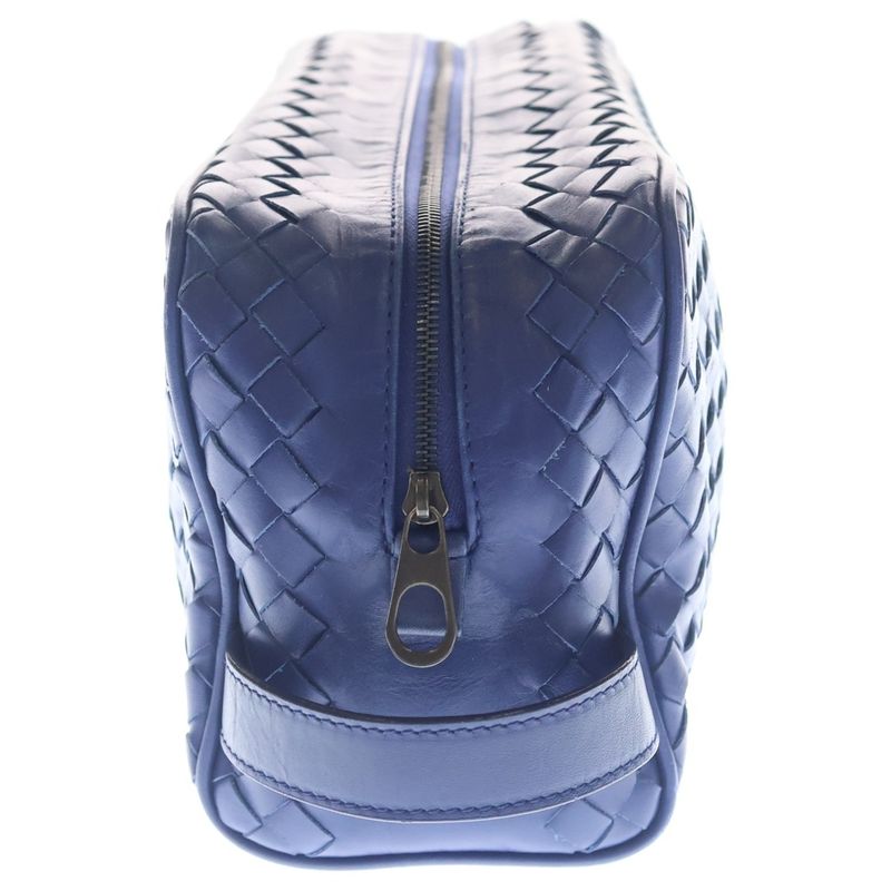 Bottega Veneta Intrecciato Clutch Pouch Case Blue Leather