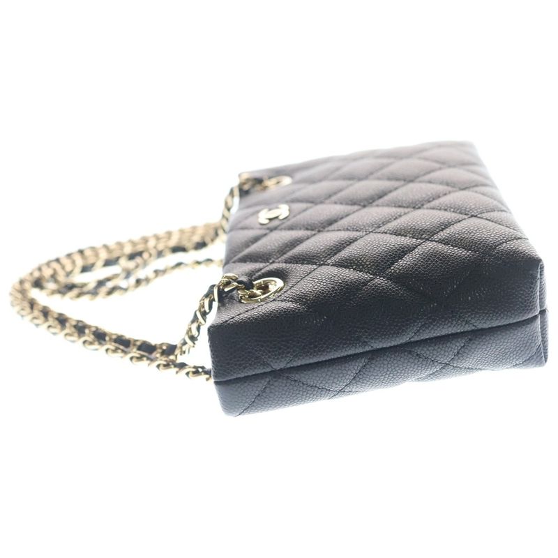 Chanel 25c Cruz Quilted Chain Shoulder Bag Black Caviar Gold