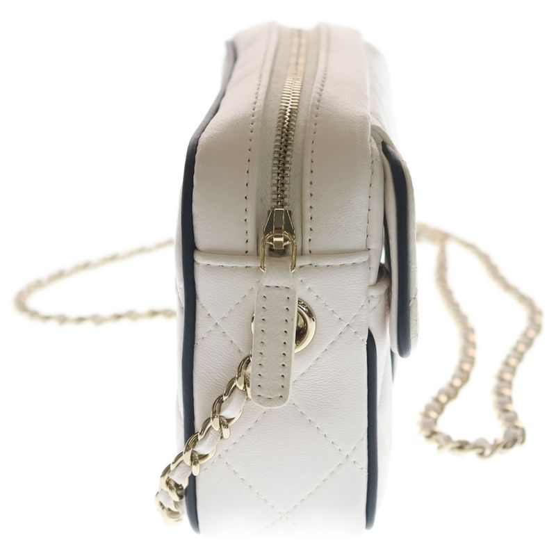 Chanel CC Logo Camera Bag Chain Mini White Black Lambskin Gold