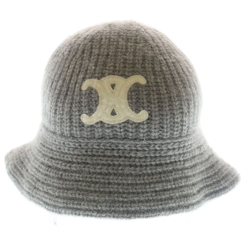 Celine Triomphe Cloche Beanie Crochet Hat Cashmere Gray