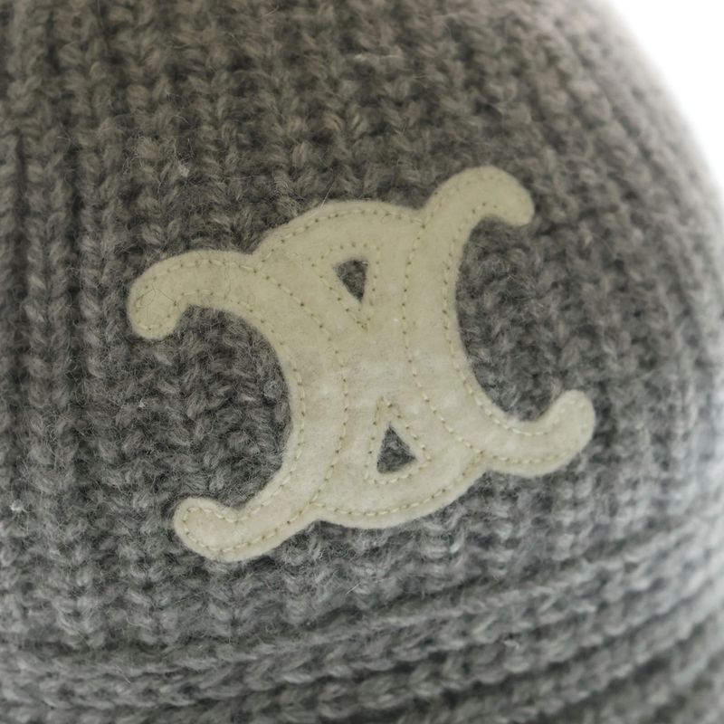 Celine Triomphe Cloche Beanie Crochet Hat Cashmere Gray