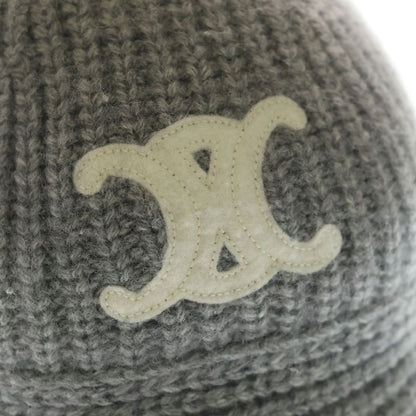 Celine Triomphe Cloche Beanie Crochet Hat Cashmere Gray