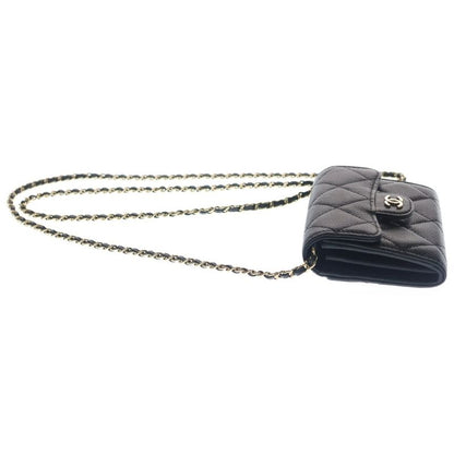 Chanel Quilted Chain Wallet Mini Shoulder Caviar Leather Black Gold