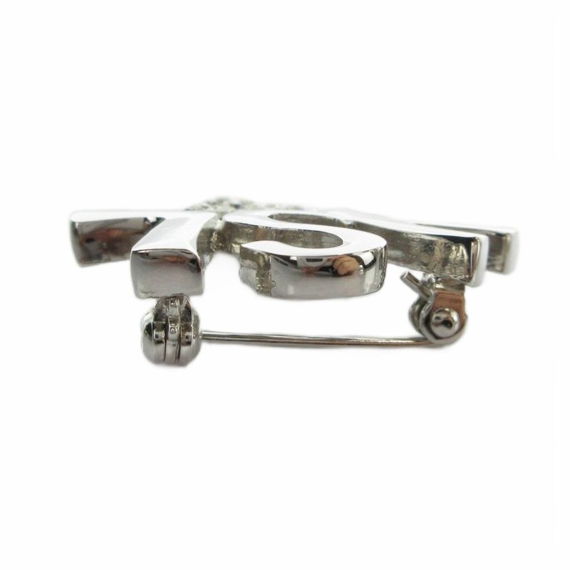 Saint Laurent Yves Pin Brooch Ysllogo Heart Line Stone Silver