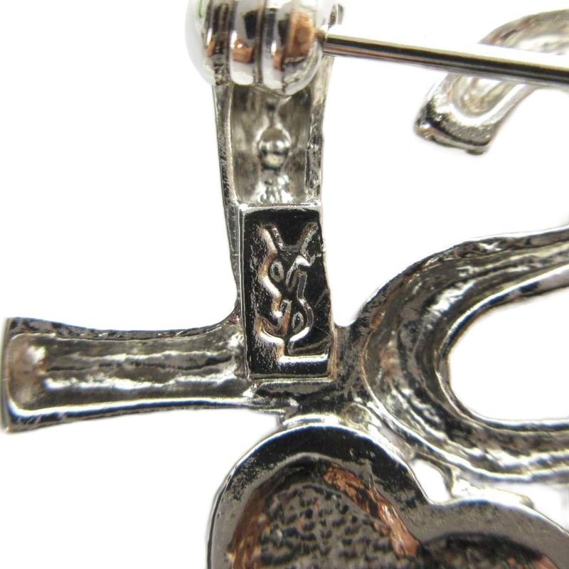 Saint Laurent Yves Pin Brooch Ysllogo Heart Line Stone Silver