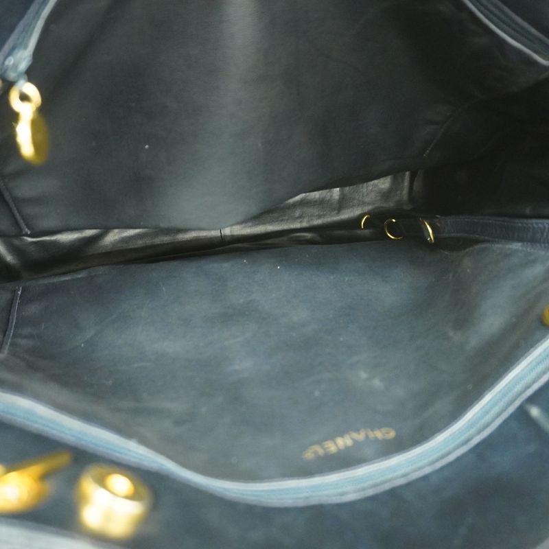 Chanel Shoulder Bag Quilted Lambskin Navy Gold