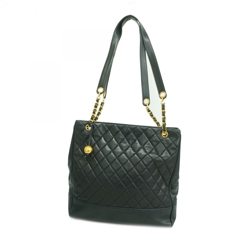 Chanel Shoulder Bag Quilted Lambskin Navy Gold