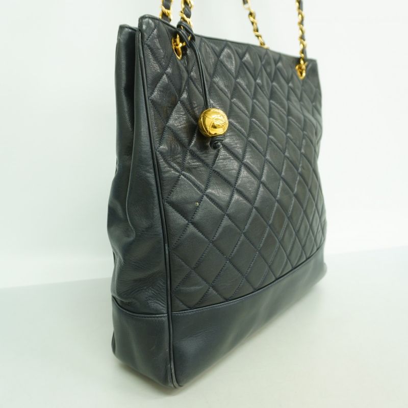 Chanel Shoulder Bag Quilted Lambskin Navy Gold