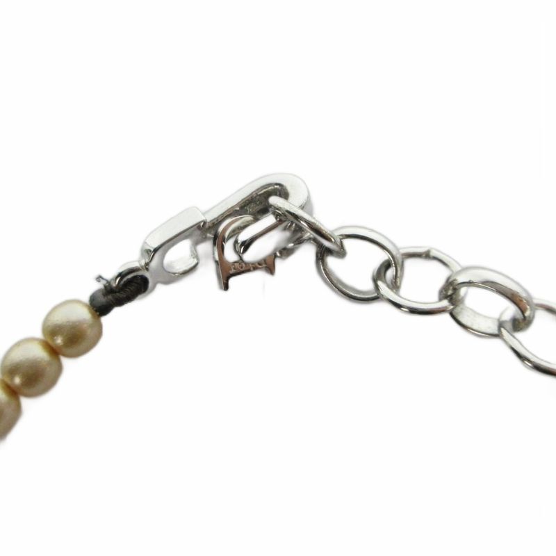 Dior Necklace Faux Pearl D Top Silver Color Gold