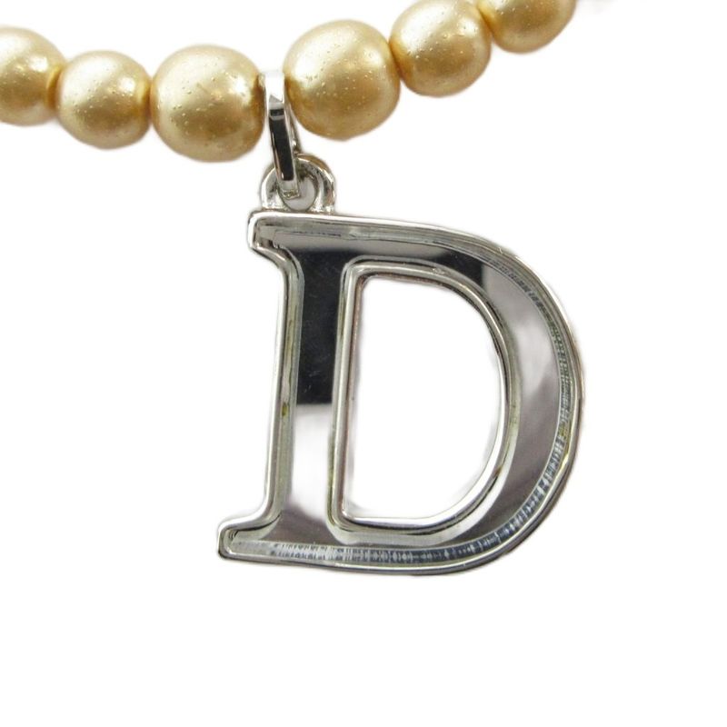 Dior Necklace Faux Pearl D Top Silver Color Gold