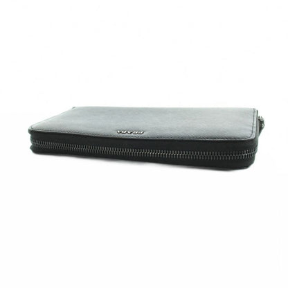 Prada Wallet Zip Around Logo Saffiano Leather Black