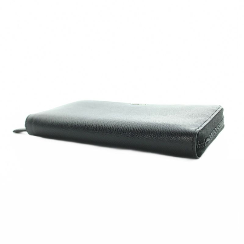 Prada Wallet Zip Around Logo Saffiano Leather Black