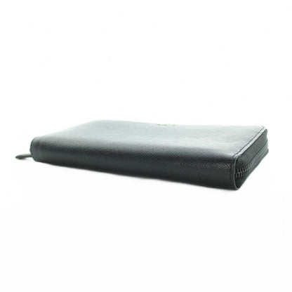 Prada Wallet Zip Around Logo Saffiano Leather Black