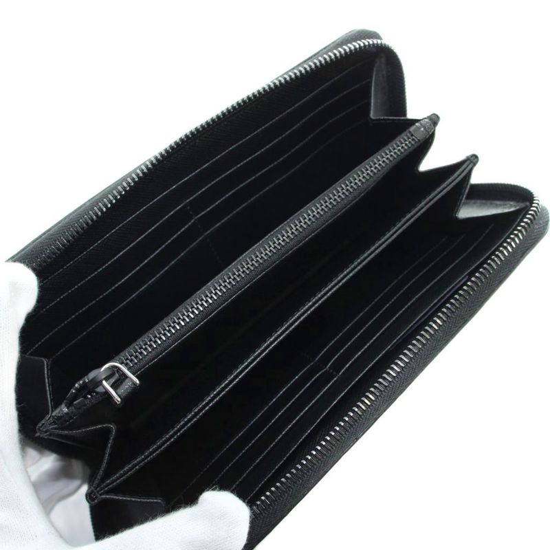 Prada Wallet Zip Around Logo Saffiano Leather Black