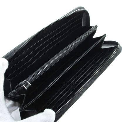 Prada Wallet Zip Around Logo Saffiano Leather Black