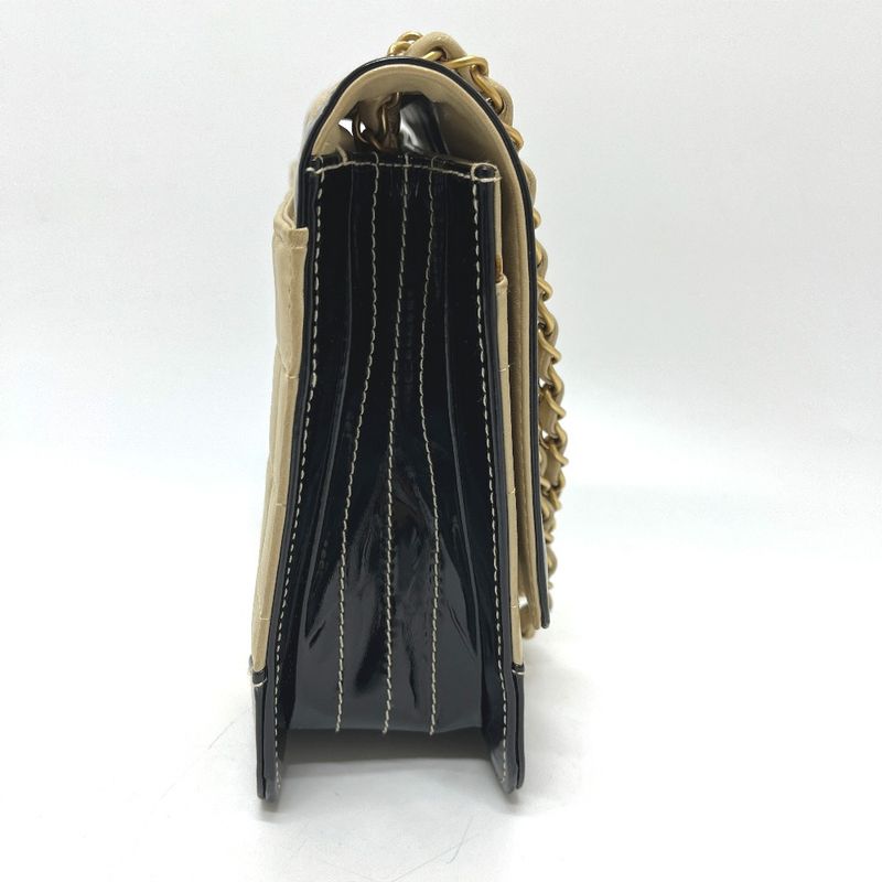 Chanel Shoulder Bag Bicolor Choco Bar Leather Beige